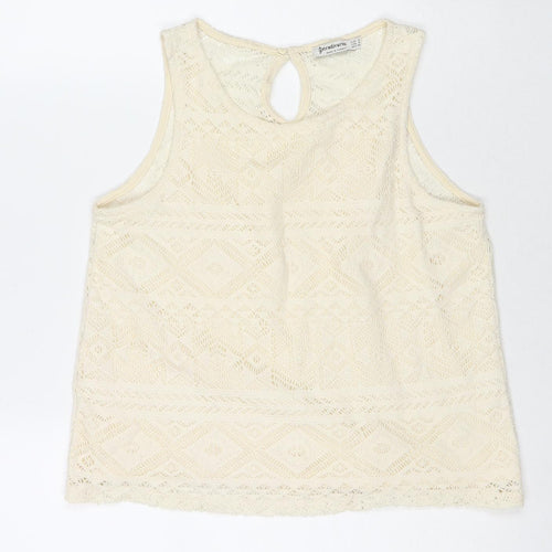 Stradivarius Womens Ivory Polyester Basic Tank Size S Round Neck