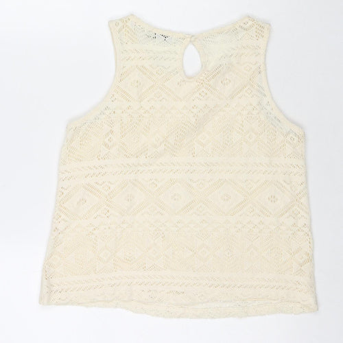 Stradivarius Womens Ivory Polyester Basic Tank Size S Round Neck