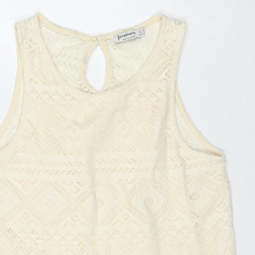 Stradivarius Womens Ivory Polyester Basic Tank Size S Round Neck