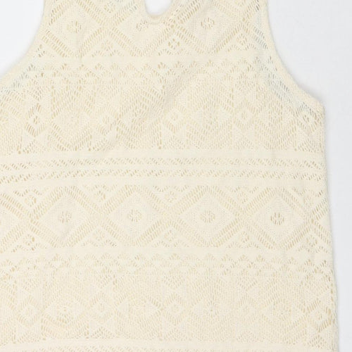 Stradivarius Womens Ivory Polyester Basic Tank Size S Round Neck