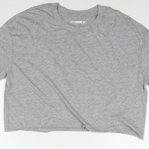 Lefties Womens Grey Polyester Cropped T-Shirt Size M Round Neck