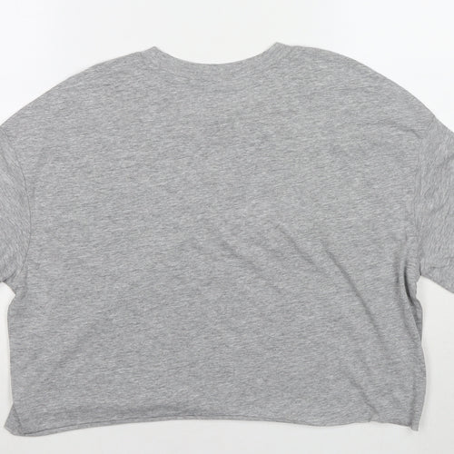Lefties Womens Grey Polyester Cropped T-Shirt Size M Round Neck