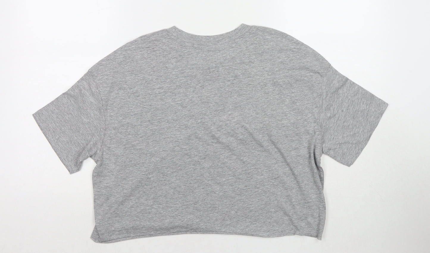Lefties Womens Grey Polyester Cropped T-Shirt Size M Round Neck