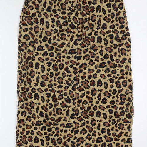 Stradivarius Womens Beige Animal Print Polyester Maxi Skirt Size 8 Zip
