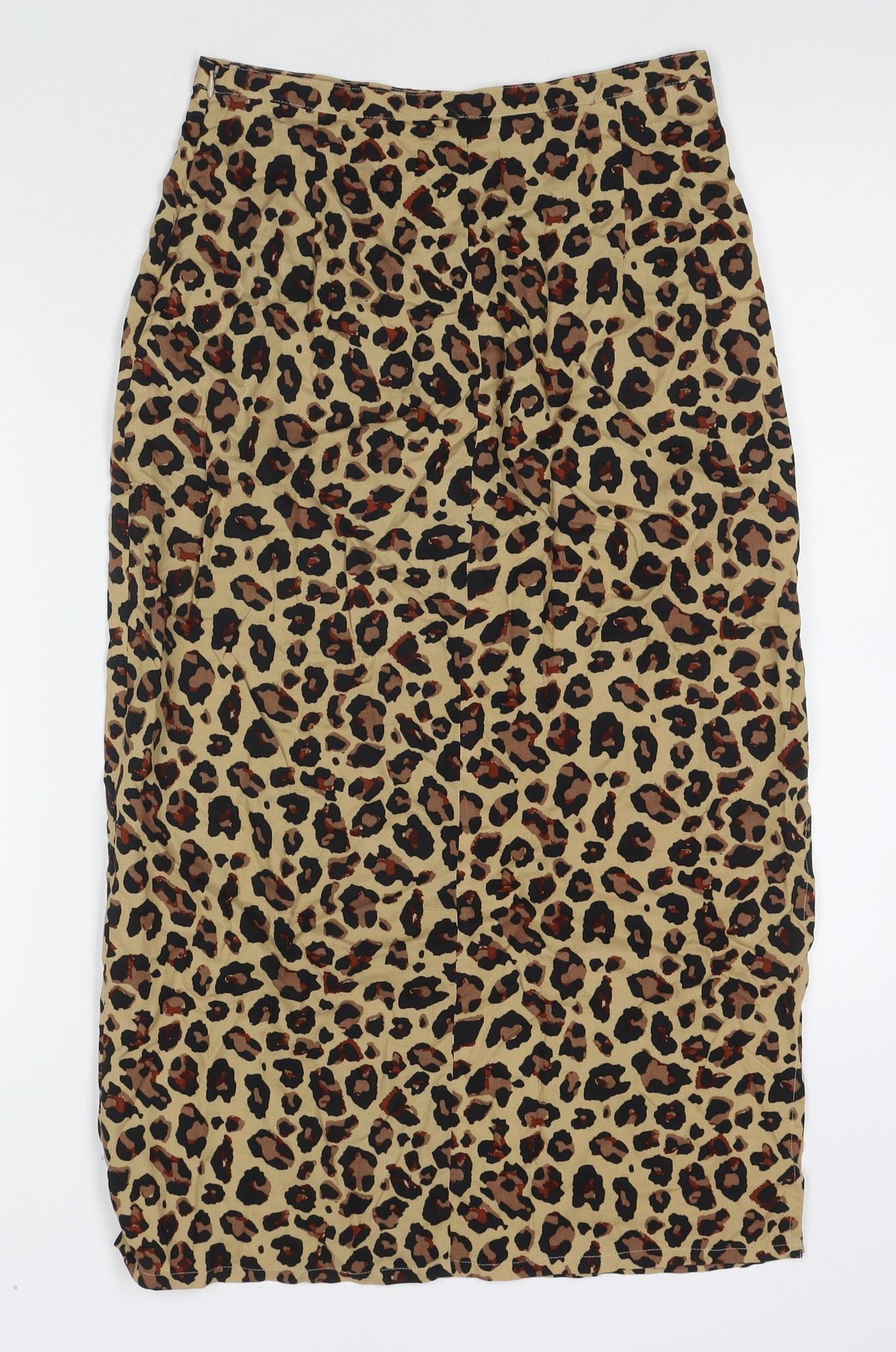 Stradivarius Womens Beige Animal Print Polyester Maxi Skirt Size 8 Zip