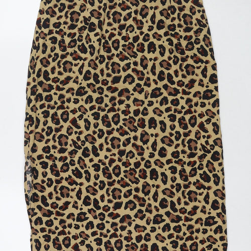 Stradivarius Womens Beige Animal Print Polyester Maxi Skirt Size 8 Zip
