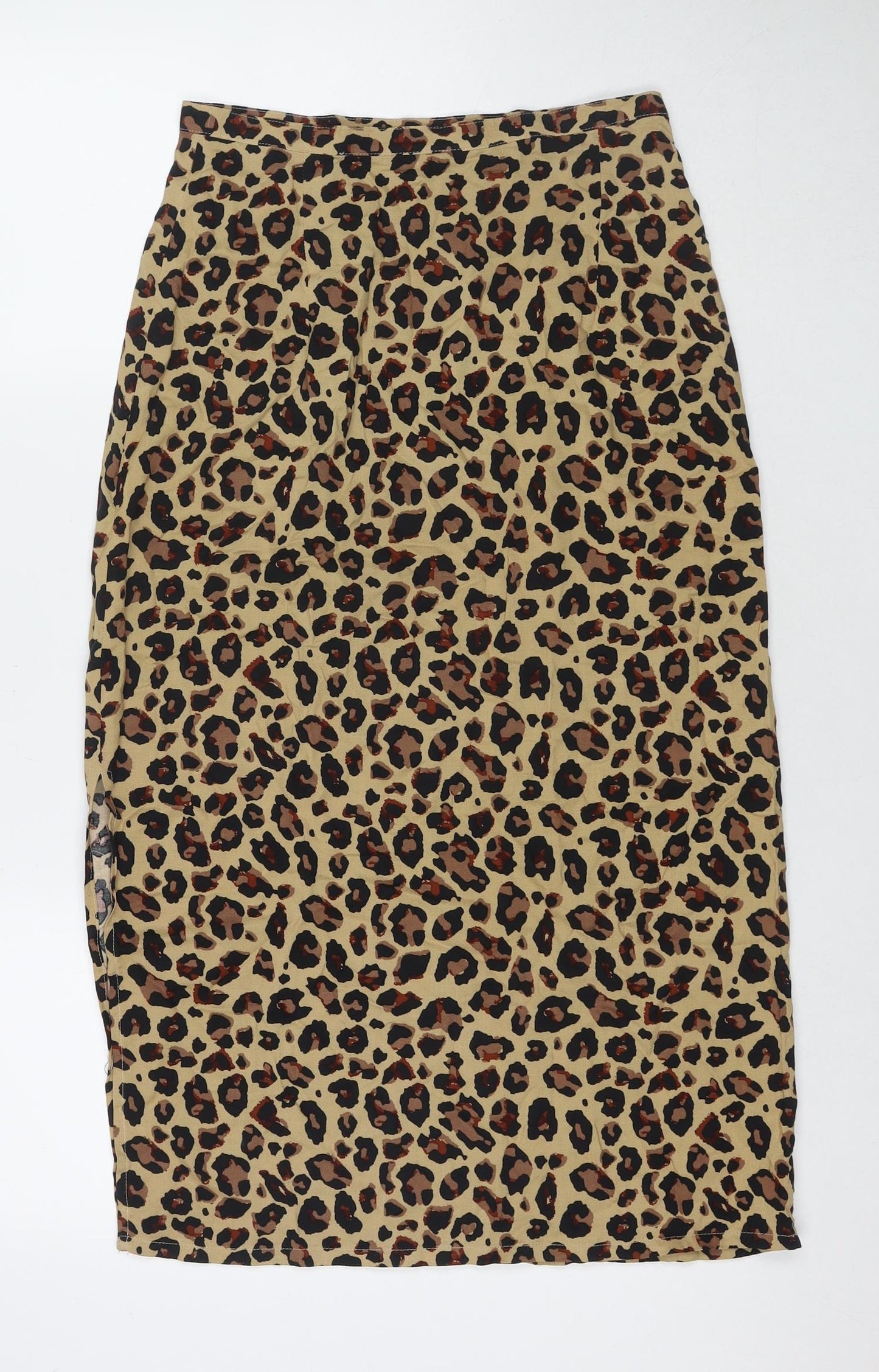 Stradivarius Womens Beige Animal Print Polyester Maxi Skirt Size 8 Zip