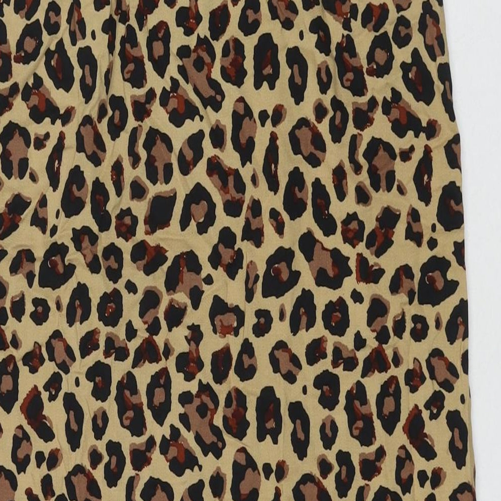 Stradivarius Womens Beige Animal Print Polyester Maxi Skirt Size 8 Zip