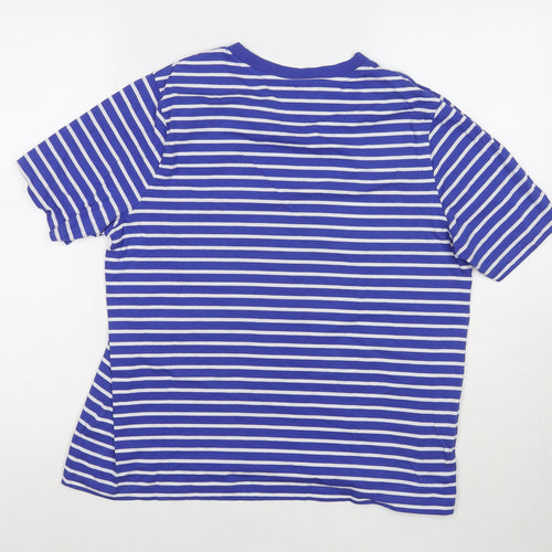 Marks and Spencer Womens Blue Striped Cotton Basic T-Shirt Size 14 Round Neck