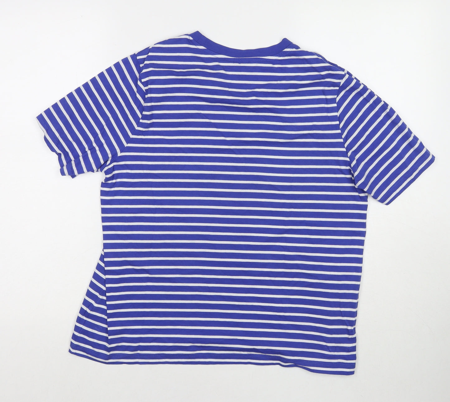 Marks and Spencer Womens Blue Striped Cotton Basic T-Shirt Size 14 Round Neck