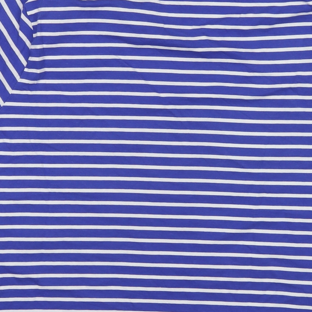 Marks and Spencer Womens Blue Striped Cotton Basic T-Shirt Size 14 Round Neck