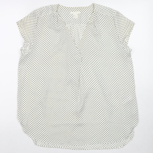 Marks and Spencer Womens White Polka Dot Polyester Basic Blouse Size 12 Round Neck