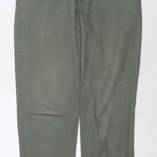 Marks and Spencer Mens Green Cotton Trousers Size 32 in L33 in Regular Zip