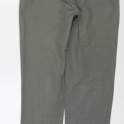 Marks and Spencer Mens Green Cotton Trousers Size 32 in L33 in Regular Zip