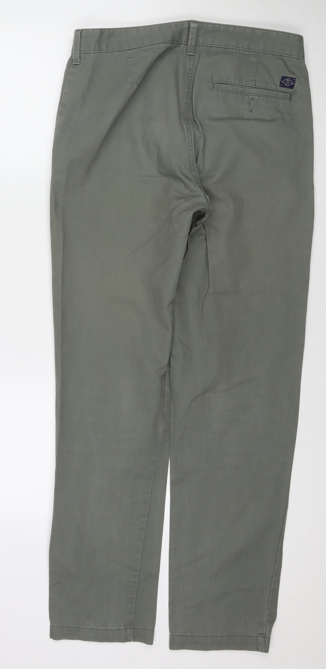 Marks and Spencer Mens Green Cotton Trousers Size 32 in L33 in Regular Zip