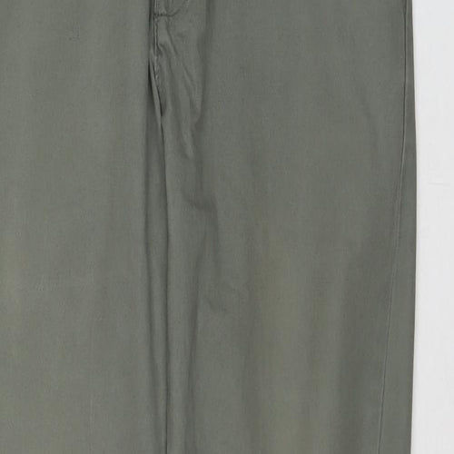 Marks and Spencer Mens Green Cotton Trousers Size 32 in L33 in Regular Zip