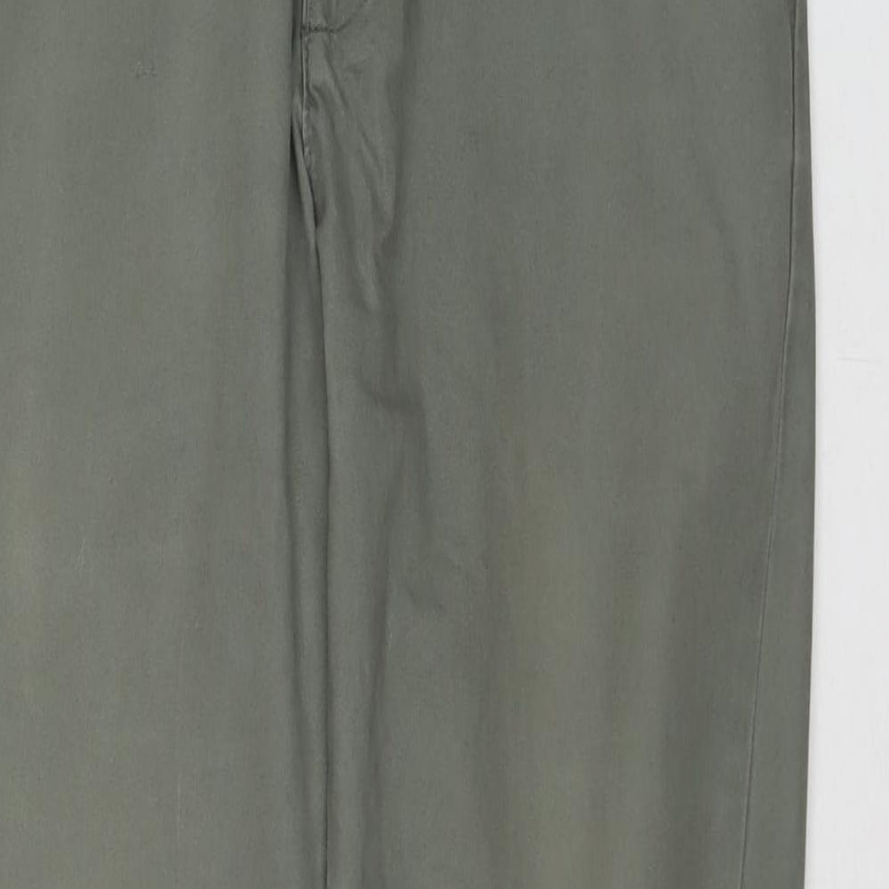 Marks and Spencer Mens Green Cotton Trousers Size 32 in L33 in Regular Zip