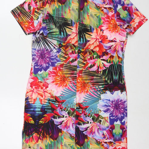 Lipsy Womens Multicoloured Floral Polyester A-Line Size 8 Round Neck Zip