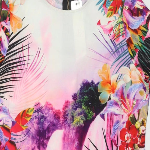 Lipsy Womens Multicoloured Floral Polyester A-Line Size 8 Round Neck Zip