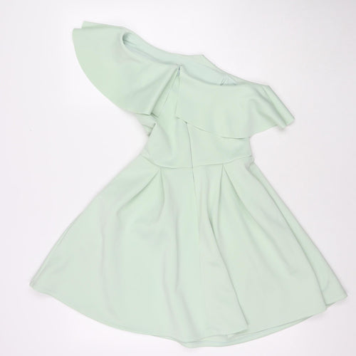 Miss Selfridge Womens Green Polyester Fit & Flare Size 8 One Shoulder Zip