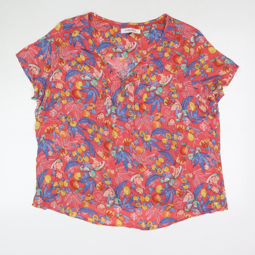 Country Rose Soap Co. Womens Multicoloured Floral Viscose Basic T-Shirt Size 22 Round Neck