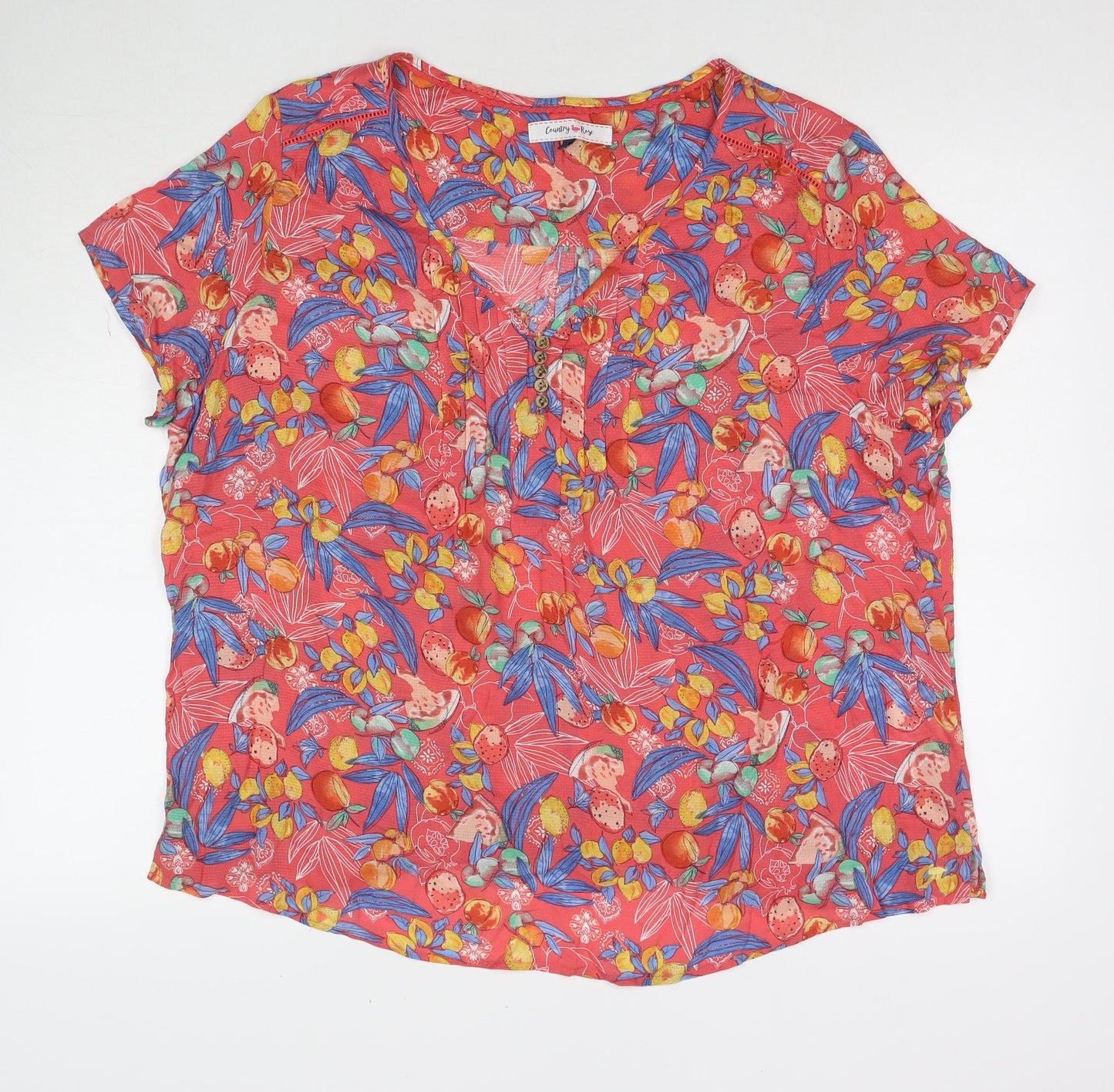 Country Rose Soap Co. Womens Multicoloured Floral Viscose Basic T-Shirt Size 22 Round Neck