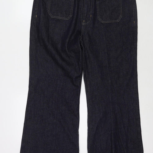 Marks and Spencer Womens Blue Cotton Flared Jeans Size 16 L30 in Regular Zip