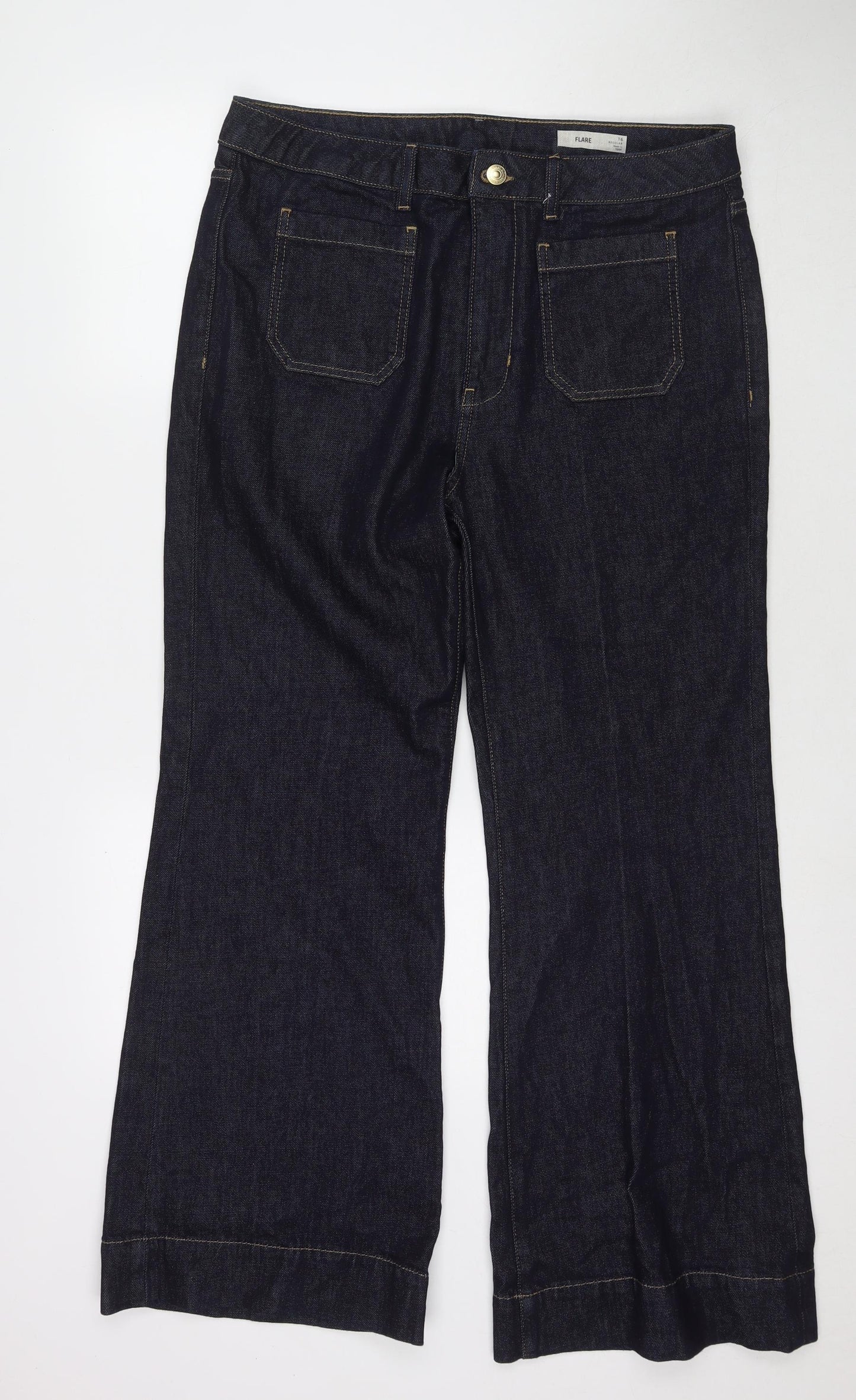 Marks and Spencer Womens Blue Cotton Flared Jeans Size 16 L30 in Regular Zip