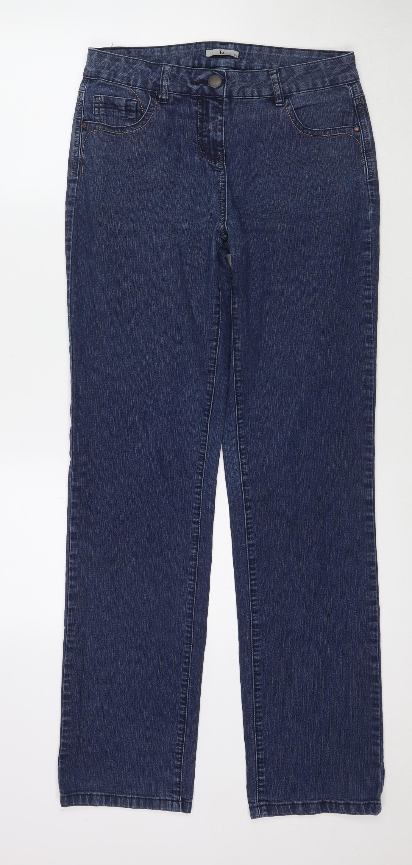 TU Womens Blue Cotton Straight Jeans Size 10 L32 in Regular Zip