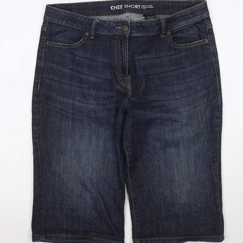 NEXT Womens Blue Cotton Boyfriend Shorts Size 14 L13 in Regular Zip