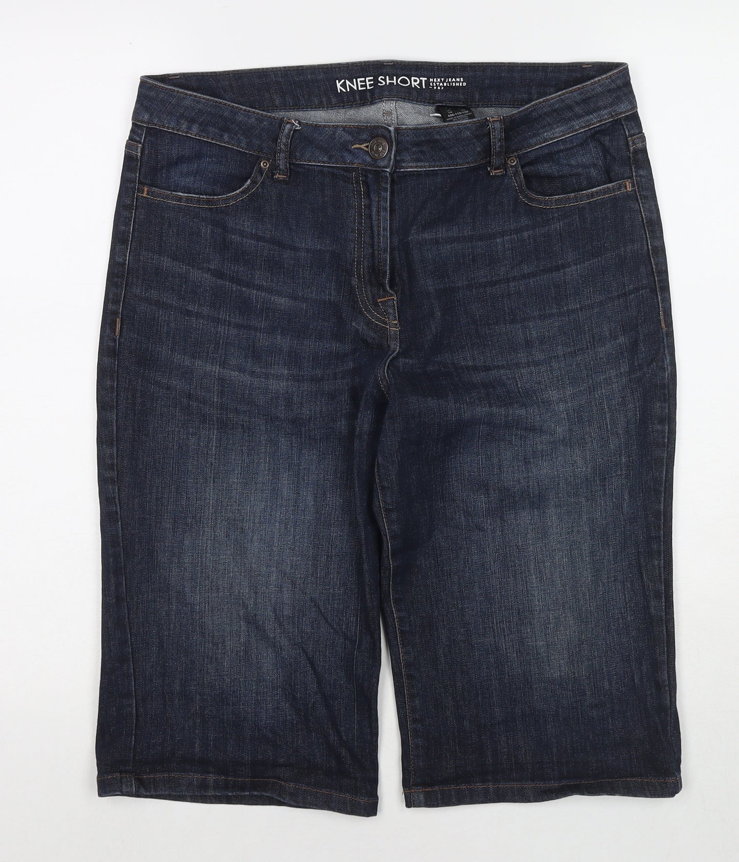 NEXT Womens Blue Cotton Boyfriend Shorts Size 14 L13 in Regular Zip