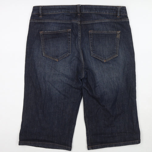 NEXT Womens Blue Cotton Boyfriend Shorts Size 14 L13 in Regular Zip