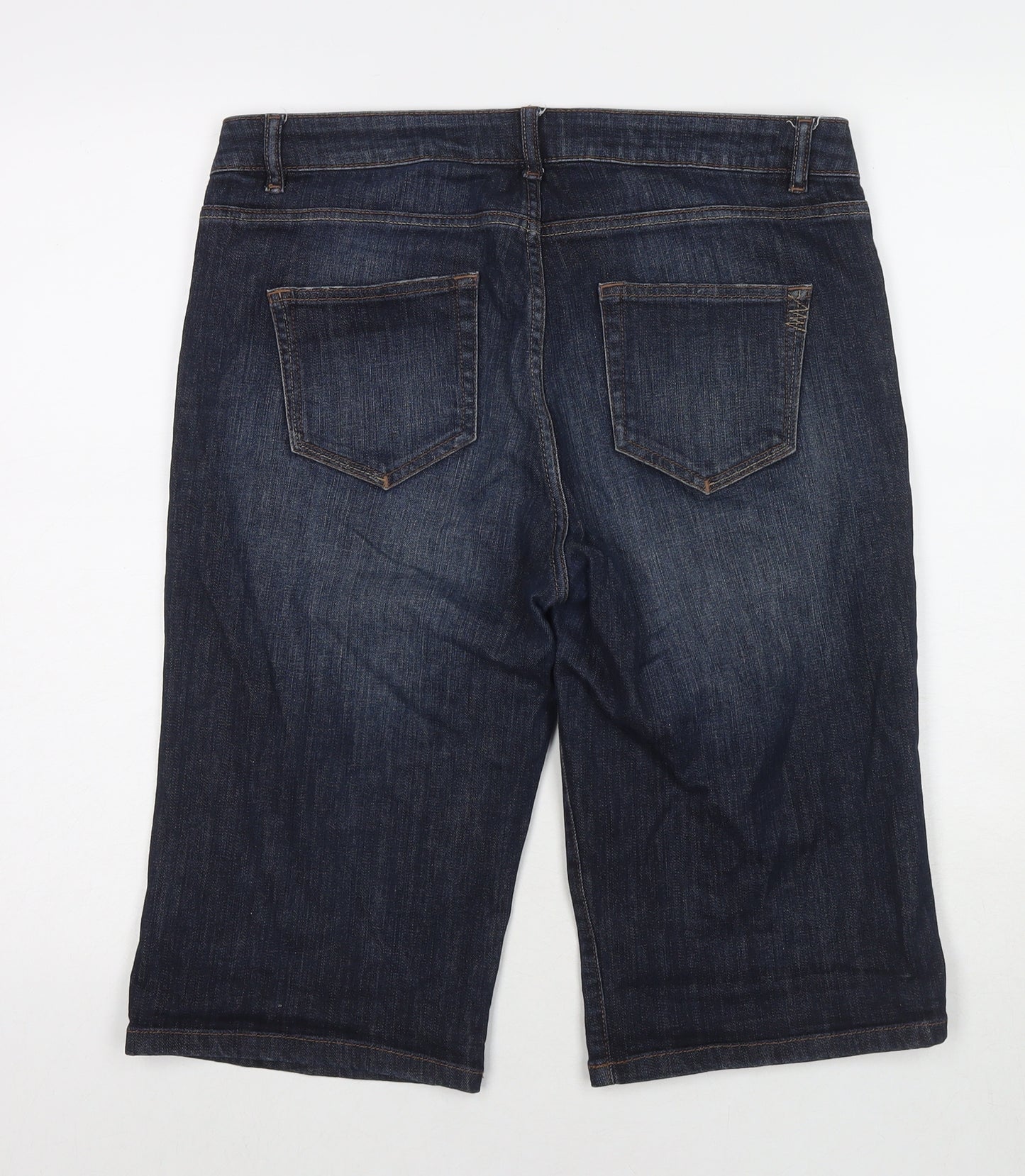 NEXT Womens Blue Cotton Boyfriend Shorts Size 14 L13 in Regular Zip