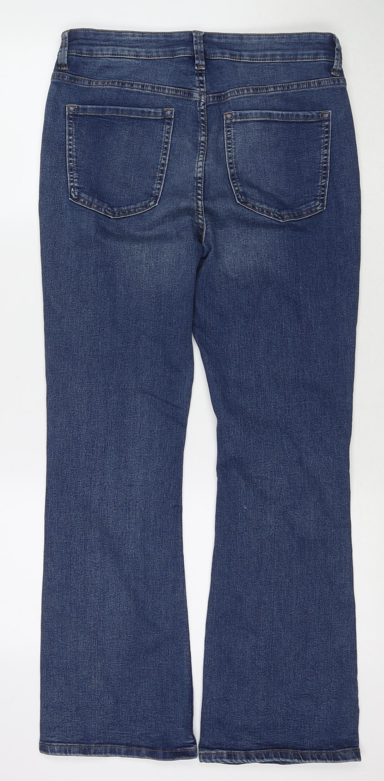 Marks and Spencer Womens Blue Cotton Straight Jeans Size 12 L28 in Regular Zip