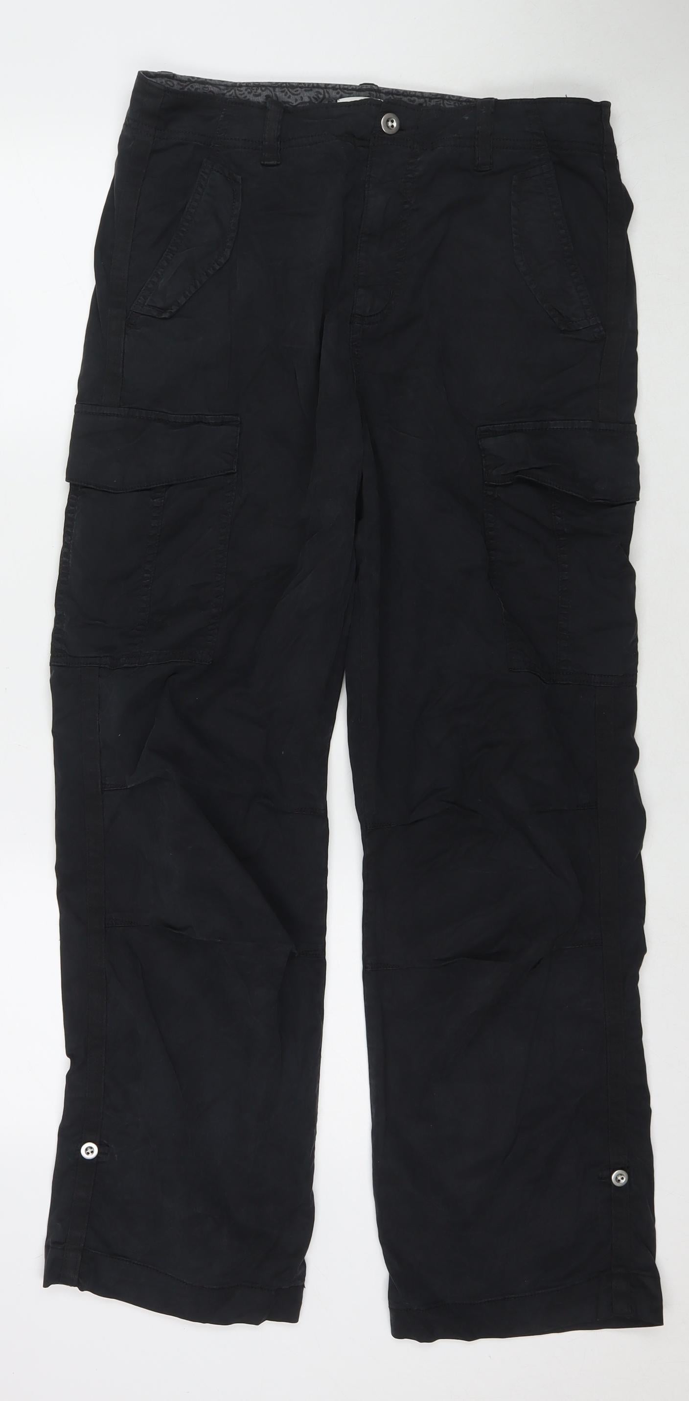 Marks and Spencer Womens Black Lyocell Cargo Trousers Size 12 L28 in Regular Zip