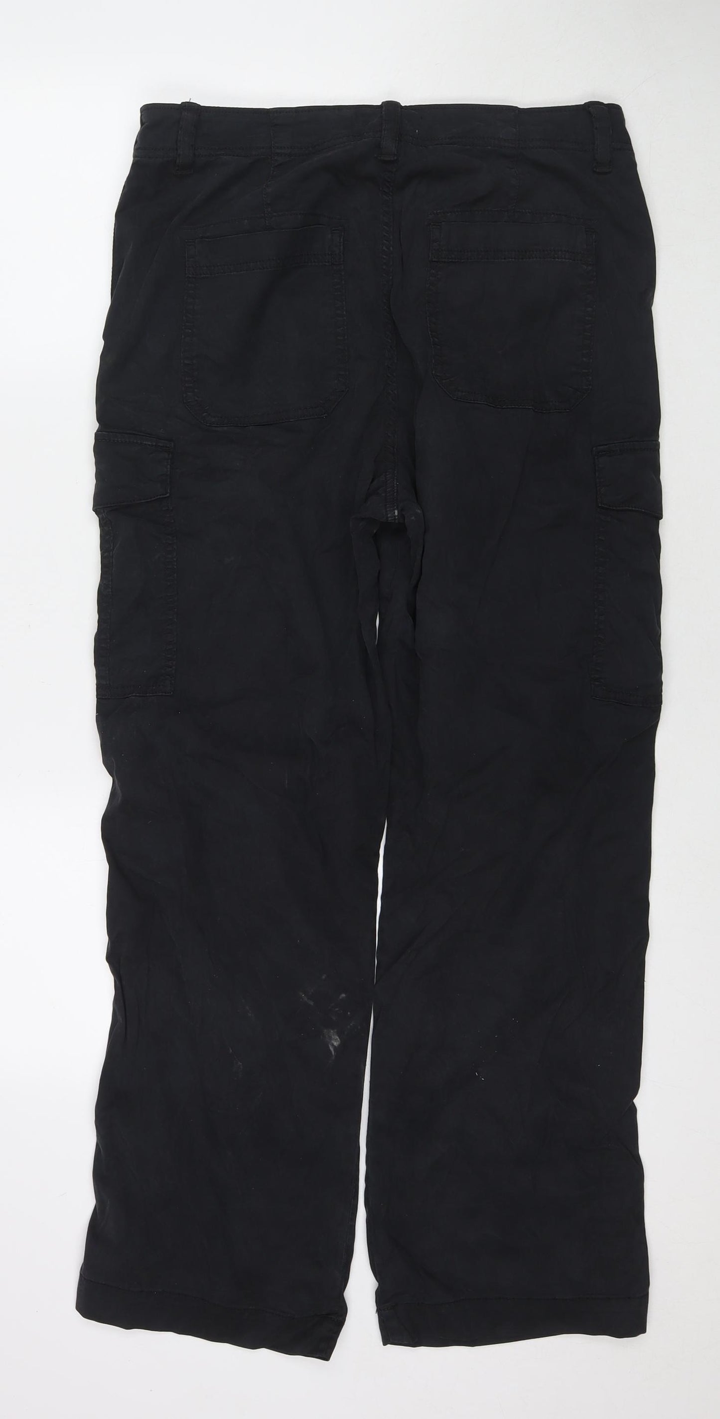 Marks and Spencer Womens Black Lyocell Cargo Trousers Size 12 L28 in Regular Zip