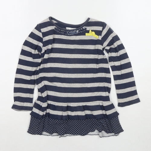 NEXT Girls Blue Round Neck Striped Cotton Pullover Jumper Size 3-4 Years Pullover