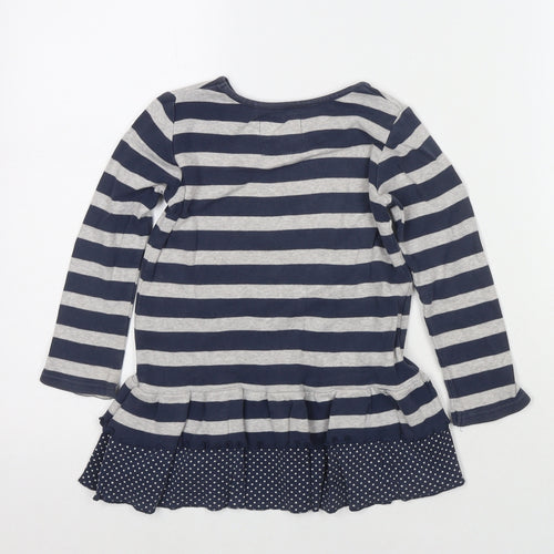 NEXT Girls Blue Round Neck Striped Cotton Pullover Jumper Size 3-4 Years Pullover
