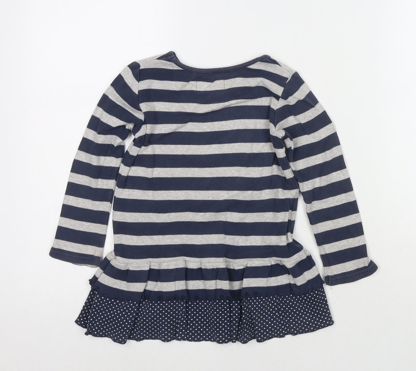 NEXT Girls Blue Round Neck Striped Cotton Pullover Jumper Size 3-4 Years Pullover