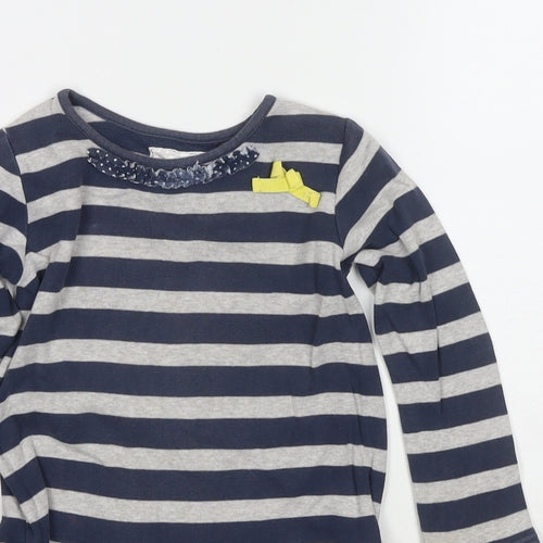 NEXT Girls Blue Round Neck Striped Cotton Pullover Jumper Size 3-4 Years Pullover