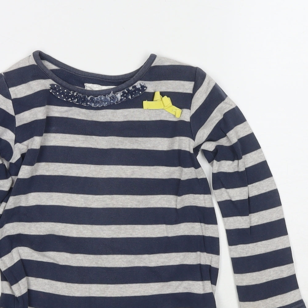 NEXT Girls Blue Round Neck Striped Cotton Pullover Jumper Size 3-4 Years Pullover
