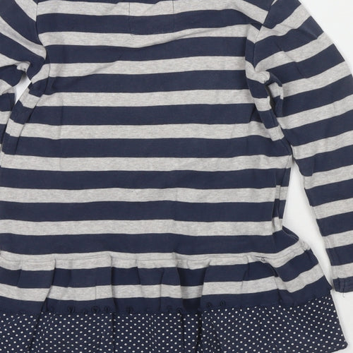 NEXT Girls Blue Round Neck Striped Cotton Pullover Jumper Size 3-4 Years Pullover