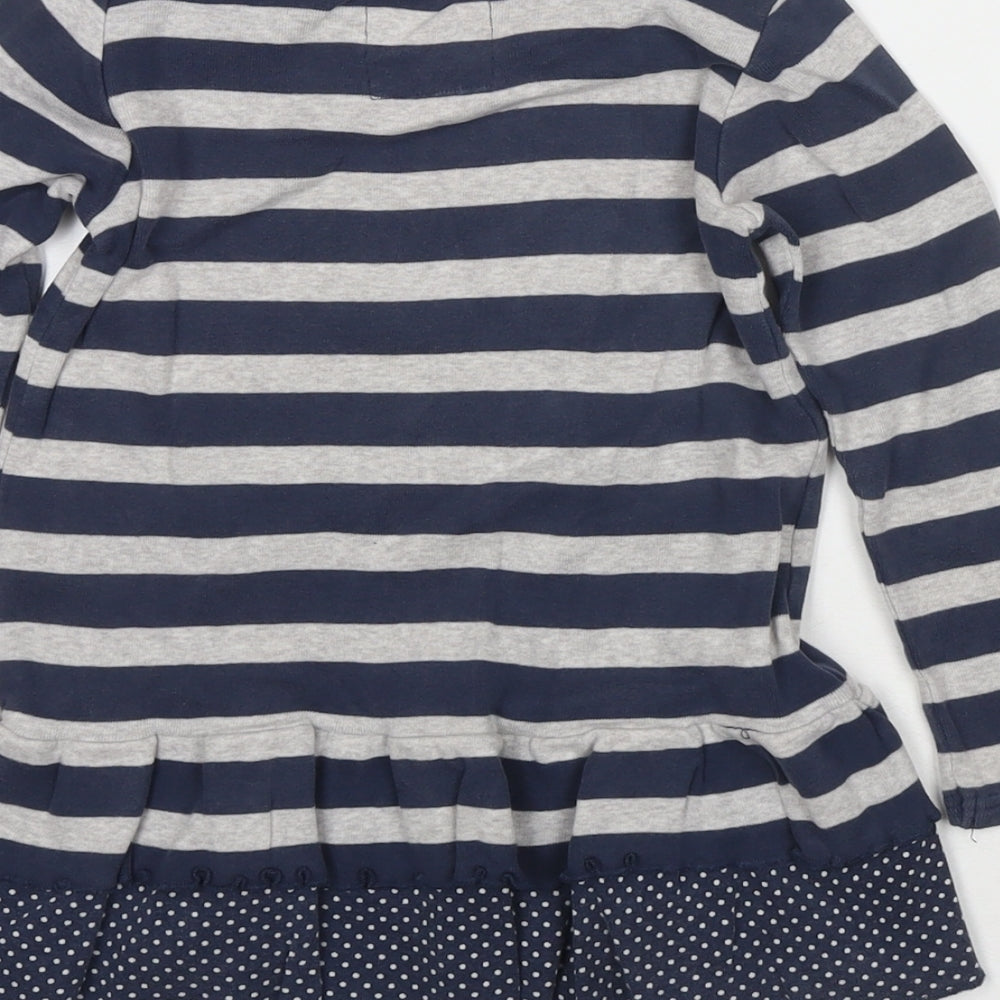 NEXT Girls Blue Round Neck Striped Cotton Pullover Jumper Size 3-4 Years Pullover