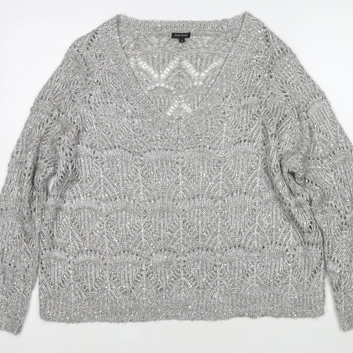 River Island Womens Grey V-Neck Polyester Pullover Jumper Size 12 - Sequin Detail