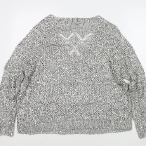 River Island Womens Grey V-Neck Polyester Pullover Jumper Size 12 - Sequin Detail