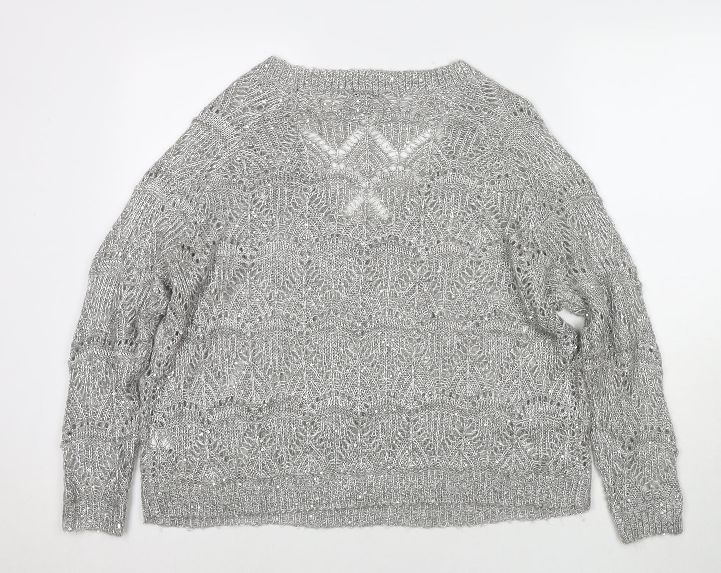 River Island Womens Grey V-Neck Polyester Pullover Jumper Size 12 - Sequin Detail