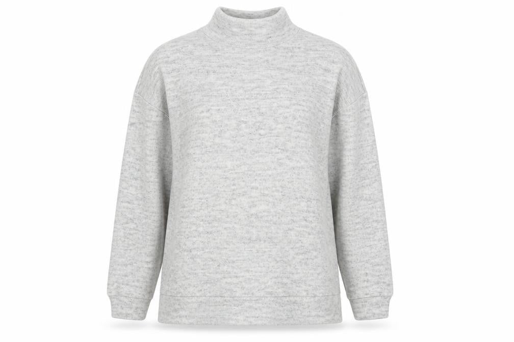 Front view of New Look women’s grey mock neck acrylic jumper, size S