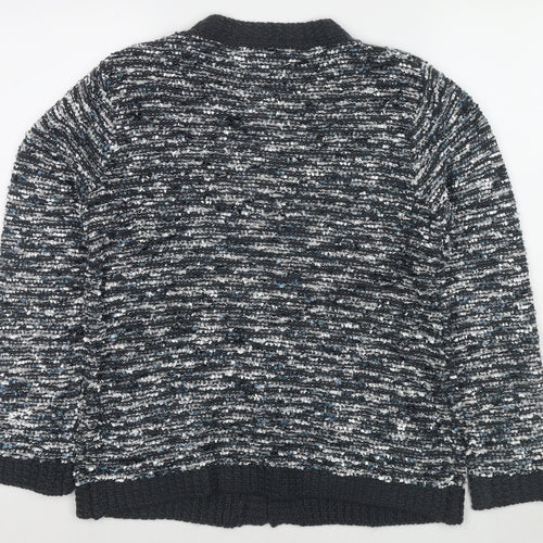 Alexara Womens Grey Round Neck Striped Acrylic Cardigan Jumper Size S