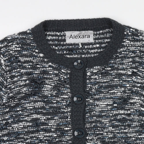 Alexara Womens Grey Round Neck Striped Acrylic Cardigan Jumper Size S