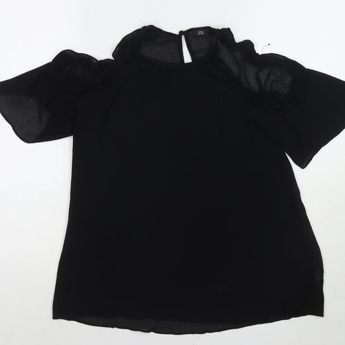 River Island Womens Black Polyester Basic Blouse Size 6 Round Neck - Cold Shoulder